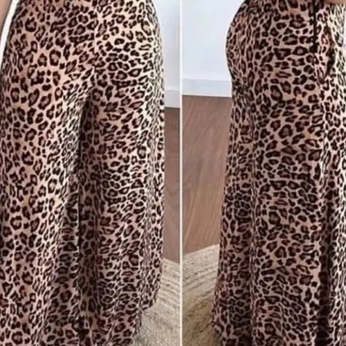 Women's Plus Size High Elasticity Animal Print Tight Pants, Loose-Fitting Jumpsuit, Leaf Pattern, Casual Fashion Womenswear, Boho, Bohemian, Oversized, Baggy