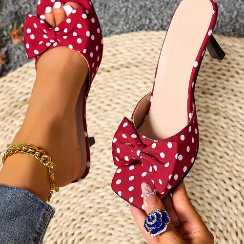 Women's Polka Dot Bow High Heel Sandals, Dressy Sandals, Fashionable Party Shoes, Versatile Outdoor Wear, Elegant Evening Footwear