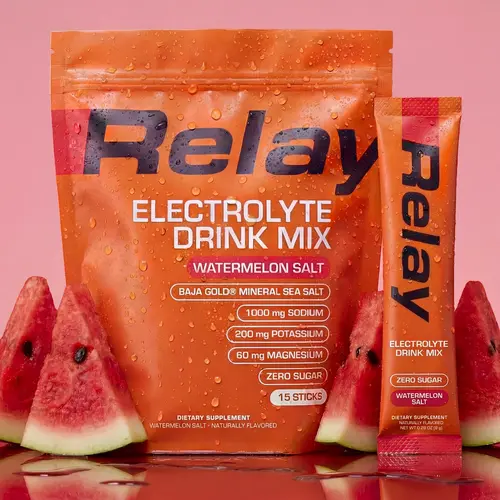 Relay Zero Sugar Electrolyte Hydration Drink Mix Powder Packets - Baja Gold Sea Salt, Sodium, Magnesium Glycinate, Potassium, Zinc & Trace Minerals (15 Sticks)