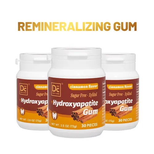 DC24 DAILY CARE Sugarfree Gum - Cinnamon Flavor, Hydroxyapatite (HAP) & Xylitol, Low Calories, Aspartame & Sucralose Free, Snacks for Fresh Breath & Oral Health, Healthy Snack Ideas, Sugarless Gum, Chewing Gum