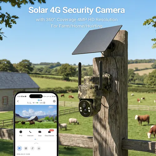 [BackToSchool] 4G Solar Powered Camouflage Security Camera CB174S, 4MP HD Color Night Vision, Built-in Cellular Card, No WiFi Outdoor Camera for Farm/Home with IP65 Waterproof, 4G LTE Data Service need activate Lens Card tiktokshop, Digital