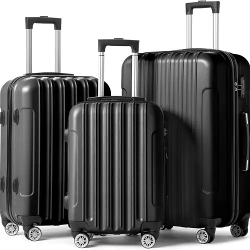 Ubesgoo 3-Piece Hardside Lightweight Rolling Luggage Set - 4-Wheel Spinner Wheels, TSA Approved Lock, Synthetic ABS, Airline-Compatible Carry On Travel Bags (20/24/28 in, Black) for Travel, Business, Carry On Luggage, Abs Plastic