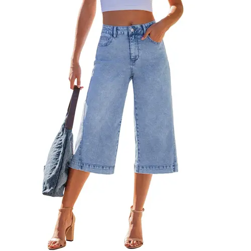 GRAPENT Trouser Pants for Women, High-Waisted Stretchy Jeans with Side Seam Detail, Below the Knee Summer Style,back to school shopping, Bottom