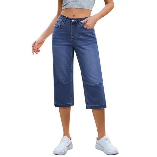 GRAPENT Women's Mid-Rise Straight Fit Cropped Jeans - Elastic Fit Half Cut Capri Pants for Casual Summer Wear, Stretchy Denim Capri Pants Women,summerwins,summeroutfits,vacationoutfits,beachoutfits,back to school shopping