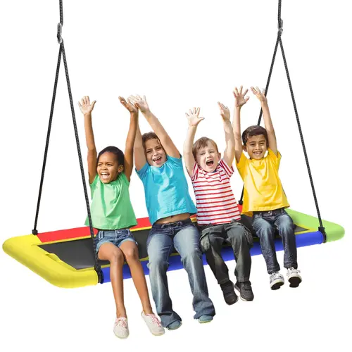Hotjump 60in Unisex Rectangle Platform Tree Swing, Giant Flying Swing with Adjustable Hanging Strap, Waterproof Tear-Resistant UV-Resistant Textilene Fabric, No Bolts/Wrenches Required Plastic Connection, Backyard Outdoor Play Set, Cool Gifts for Kids