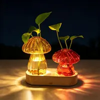 LED Lighted Mushroom Glass Propagation Station - 2 Stations with 2 Glass Vessels, Stepless Dimmable Glow, Modern Plant Vase, Rechargeable Cordless Hydroponic Planter, Home Supplies for Decor, Mother’s Day Gifts, Led Lighted Vase