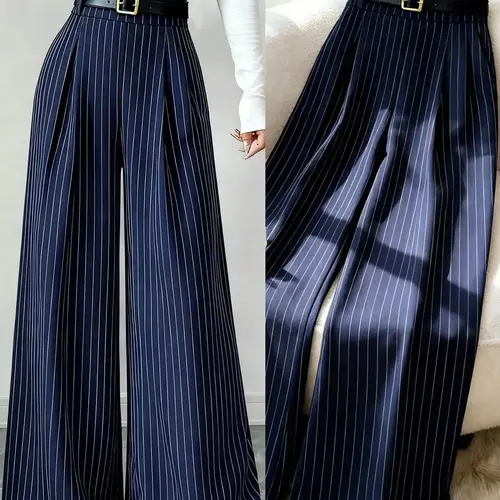 Women's Casual Fashion Striped Loose Long Pants, Casual Chic Bottoms, Comfortable Commuter Wear, Stylish Ladies' Clothing, Perfect for Daily, Casual Palazzo Pants