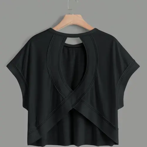 Women's Batwing Sleeve Loose Fit Casual Sporty Tank Top, Breathable Hollow Out Design, Comfortable Yoga Wear, All Seasons, Yoga Tops