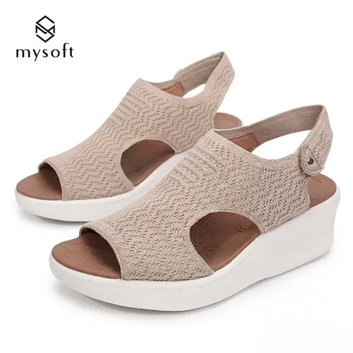 Women's Peep-Toe Knit Elastic Slingback Platform Sandals - Open-Toe Wedge Heel Footwear with Non-Slip Orthopedic Support, Comfortable Summer Walking Shoes for Active Use Peep Toe tiktokshopbacktoschool,back to school,back to school haul