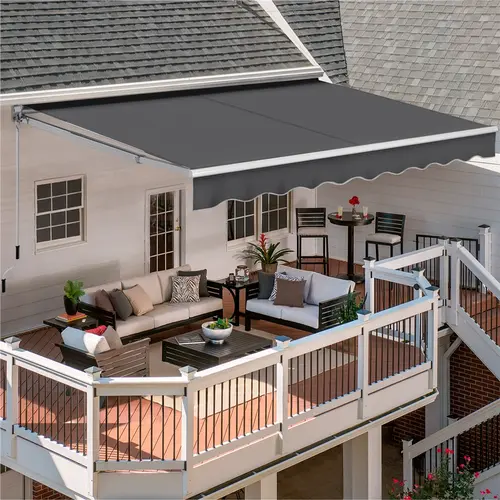 Costoffs 10'x8' Manual Retractable Awning with Hand Crank, Adjustable Water-Resistant Outdoor Shelter, Patio Canopy for Deck & Garden,summerwins,outdoorfurnitureset