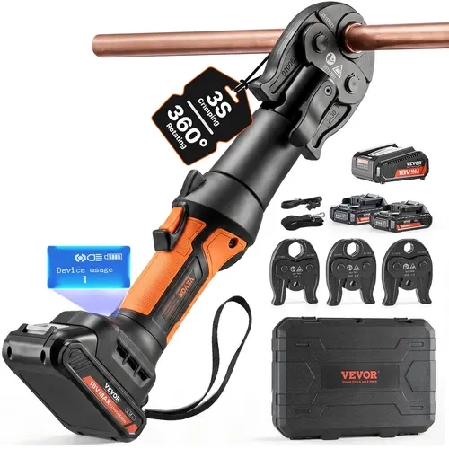 【summerfinds】VEVOR Mini ProPress Tool, 18V Electric Pipe Crimping Tool for 1/2", 3/4", 1" Copper Pipes, Press Tool Kit with 3 Pro Press Jaws, 2pcs 18V 2AH Battery, Fast Charger & Carrying Case