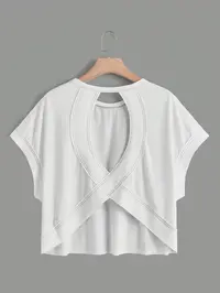 Women's Batwing Sleeve Loose Fit Hollow Out Short Sleeve Top, Breathable Sporty T-Shirt for B Biking, Casual Wear All Seasons