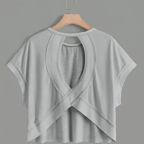 Women's Basic Plain Round Neck Loose Fit Short Sleeve Batwing T-Shirt, Womenswear, Breathable Summer Casual Top, Sporty Style, Suitable for All Seasons