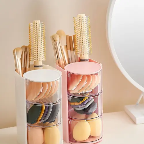 UFORU Summer Vibe Limited Edition Makeup Accessory Organiser Box - Rotatable Main Body, Built-In Professional Brush Storage, Separate Divided Drawers, Container for Small Accessories, Ideal Gift Box