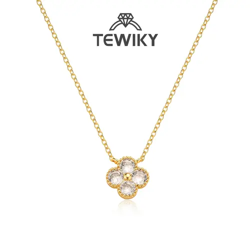 TEWIKY 14K Gold Plated Colored Dangling Ear-Edge Zircon 4-Leaf Clover Necklace, Gold Plated Chain, Whimsical Jewelry, Accessories for Women, Mom Birthday Gifts & Gifts for Girlfriend (Daily & Party Wear) Back To School