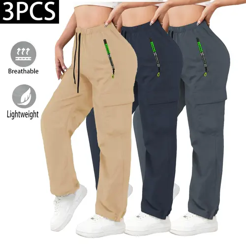 Women’s 3-Pack Breathable Cargo Pants – Lightweight Quick-Dry Casual Outdoor Trousers with Drawstring and Multiple Pockets for Summer, Adjustable, Bottom,summerwins,summeroutfits,vacationoutfits,beachoutfits
