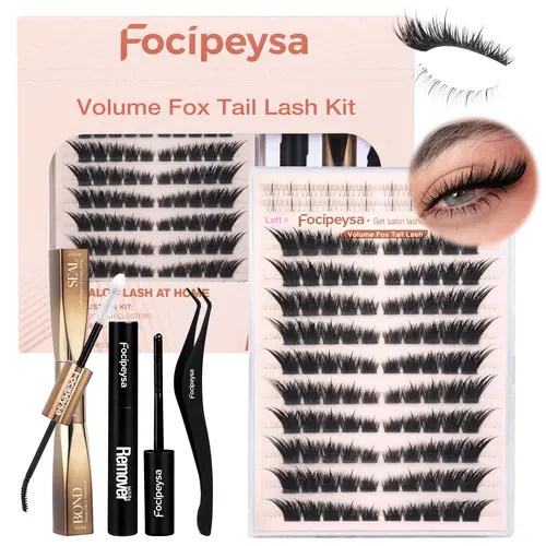 Focipeysa FoxTail Lash | LC Curl Fox Eye Lash Clusters | Mega-Dense,  Waterproof, Resuable | All-Day Hold, Easy D-Curl DIY for Beginners | Get Salon-quality Extensions at Home | For All Makeup Styles