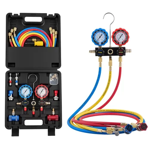 【summerfinds】VEVOR AC Manifold Gauge Set for R134a R404A R1234yf R22 Refrigerant, 3 Way AC Gauge with 5 ft Hoses, Adapters, Quick Couplers, Can Taps for Automotive Air Conditioning Maintenance, Charging Evacuation,father'sdaygifts,car accessories