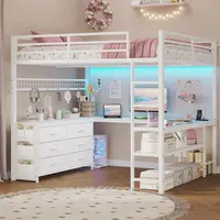 SIKAIC Full Size Loft Bed Frame - Steel Tube Frame Apartment Furniture with Desk, LED Lights, Storage Drawers, Power Outlet, Safety Guardrail, Ladder (Ideal for Full Size Beds Needs),dorm essentials,home decor