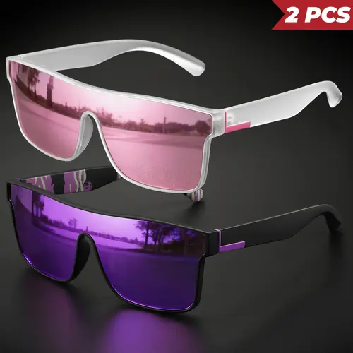 Men's 2-Piece Set Sunglasses, UV400 1-Piece Lens Wrap-Around Outdoor Sports Element Eyewear, Lightweight & Compact Multi-Sports Sunglasses for Cycling, Driving, Daily Sun Protection