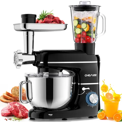 Cheflee 6.5QT 660W Powerful Standing Food Mixer - Kitchen Mixing Machine with Meat Grinder, Vegetable Slicer, 1.5L Blender Food Processing Attachment - All-in-1 Household Kitchen Appliance for Home Cooks