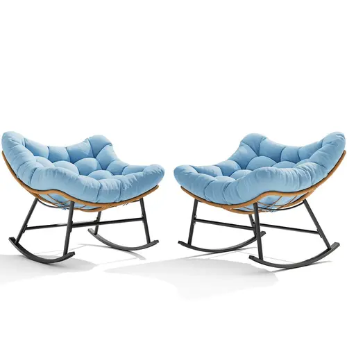 Sikaic 2PCS Outdoor Rattan Rocking Chair with Thick Cushion Modern Indoor Patio Papasan Rocker, Comfy Wicker Reading Lounge, Indoor Egg Chair for Bedroom, Living Room, Balcony, Porch, Backyard, Garden, Home Furniture Christmas Gifts [SohoChic]
