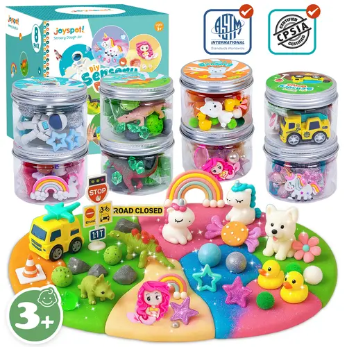 JOYSPOT 8-Pack Play Dough Jars, Reusable Sensory Play Kit for Kids, Preschool, Back to School Classroom Supplies,Back to School Gifts, Preschool Toys for Kids,Birthday Gift for Kids,Christmas Gift for girls and boys Craft Kits sohochic,back to school