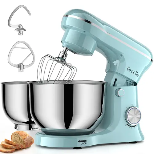 FACELLE Tilt-Head Stand Mixer | 5QT+6QT Stainless Steel Bowls | 10 Speeds + Dishwasher-Safe Attachments | Mom’s Perfect Gift,home essentials