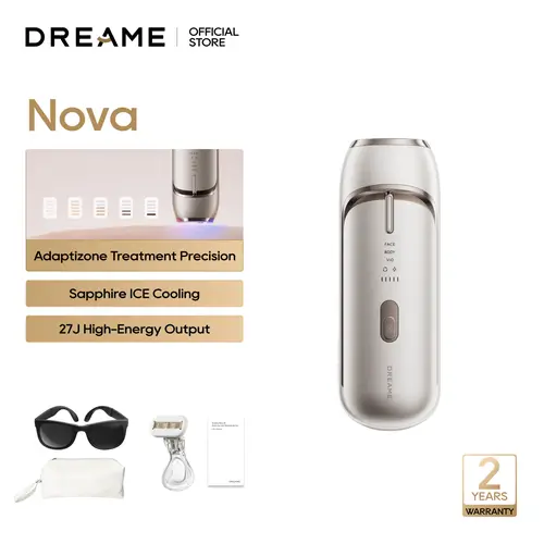 DREAME Nova IPL Laser Hair Removal Device - 27J High-Energy Output, Dual-Lamp Design, Sapphire ICE Cooling, 3.9cm² Window, 0.2s Flash, Adaptizone AI Detection, Photon Skincare, Full-Body & Bikini Use for Women & Men (Up to 96% Reduction), Laser Hair Remov