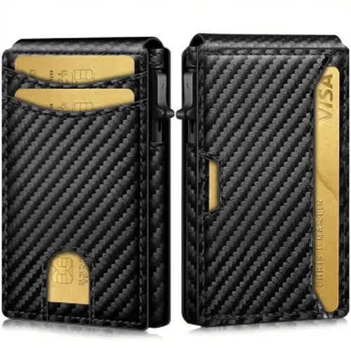 Men's RFID Safe Wallet - Slim Bifold with Built-in Pop-Up Card Holder (Fits 10-12 Cards), ID Window, Stylish and Functional Front Pocket Wallet, Christmas Gift for Men, Mens Wallet, Built-In Card Holder Men's Wallets