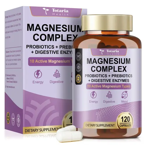 Totaria Magnesium Complex | 10-in-1 Formula with Probiotics, Prebiotics & Digestive Enzymes | 100 Billion CFU Probiotics for Women | Supports Gut Health, Sleep, Immune & Calm | Vegan & Non-GMO,travel essentials