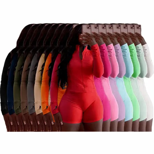 New Spring Women's Sporty Casual Two-Piece Set: European and American Style Sexy Fitted Long-Sleeved Shorts Set, Gym Workout Clothes, Athletic Workout Clothing