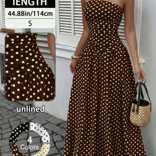 Y2K Spring and Summer Sleeveless Polka Dot Waist Cinching A-Line Long Dress for Women, Dresses for Party, Elegant Formal Evening Party Gown
