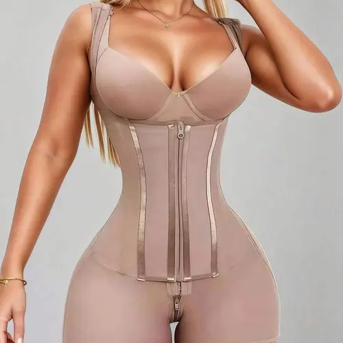 LUXSEREN Women's Seamless Open-Bust Zip Up Faja Body Shaper Bodysuit - Adjustable Strap Waist Trainer, Tummy Control, Butt Lifter, Compression, Body Contouring, S Size - Ideal for Weddings, Dates
