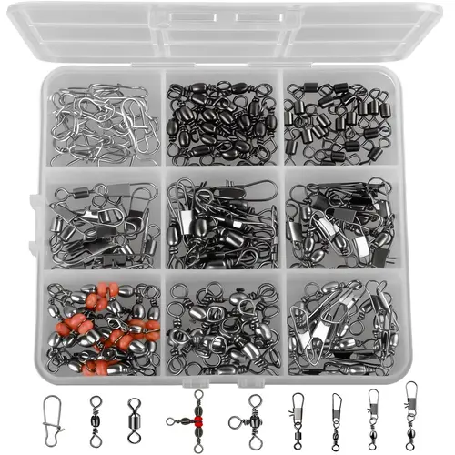 120 Piece Fishing Swivel Snap Kit, Fishing Accessories, Include Rolling Barrel Swivels, 3 Ways Fish Line Connector with Snaps Clips, Crossline Triple Ring, Fishing Terminal Accessories, Bait Lead Sinkers Connector, Fishing Gear Supplies, Fishing Stuff