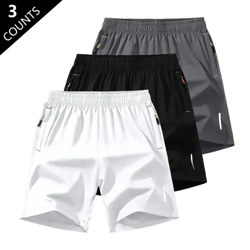 3-Pack, Men's Solid Color Zipper Pocket Shorts SummerCasual Comfortable Breathable Three-Quarter Pants, Men'sEveryday Bottoms, Tropical Beige, 5-Pack SpringStatements