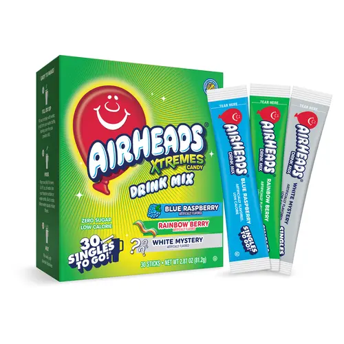 Singles To Go! Airheads Xtremes Bold Candy Sweet Sugar-Free Beverage Hydration Powder, 30ct Flavor Mix Variety Pack, Packaged Drink Mix Alternative