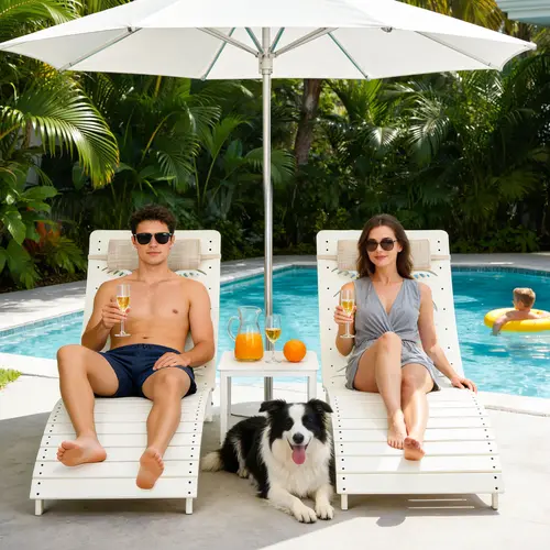 【Summervibes】Comfy Adults' HDPE Tanning Pool Lounge Chair Set (2/4/6), Ergonomic Outdoor Furniture with Adjustable Headrest, Carry Handle, 20000H UV-Resistant Waterproof Tropical Palm Recliners for Sun Shelf