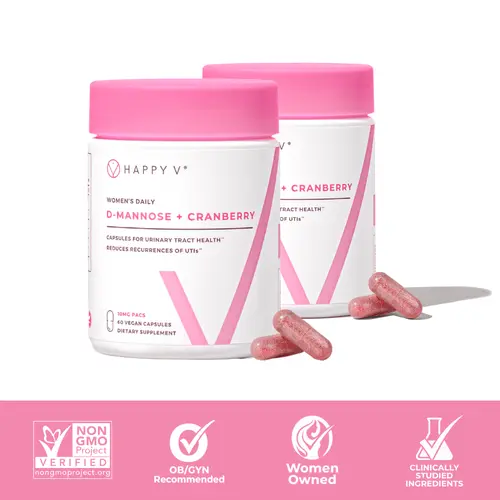 Happy V: D-Mannose + Cranberry Capsules 2-pack Bundle for Urinary Tract Health