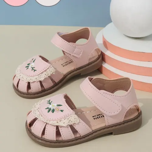 Girl's Ditsy Floral Pattern Lace Design Strappy Flower Sandals, Little Girl Sandals, Cute Princess Summer Style Fashion Sandals for Summer, Non-slip Comfortable Sandals for Daily Wear, Floral Print Sandals, Pu Rubber Sandals