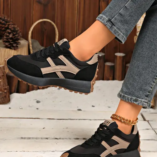 Women's Casual Sporty Footwear Sneakers Spring Fall Fashion Round Toe Low Top Lace-Up Thick Sole Breathable Outdoor Shoes