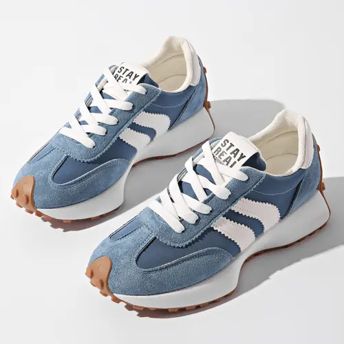 Women's Sporty Casual Color Block Sneakers Stylish Sneaker Trendy Walking Sneaker Spring Fall Fashion Round Toe Low-Top Lace-Up Thick Sole Breathable Outdoor Shoes Textile Sneakers