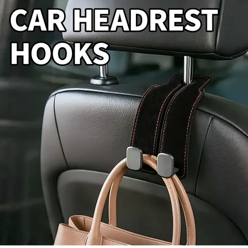 DGAPHRO 2-Pack Leather Car Seat Back Storage Hooks - Adjustable Headrest Hooks with Metal Gasket for Lasting Strength, Purse Holder for Road Trips, Grab Your Phone in Seconds
