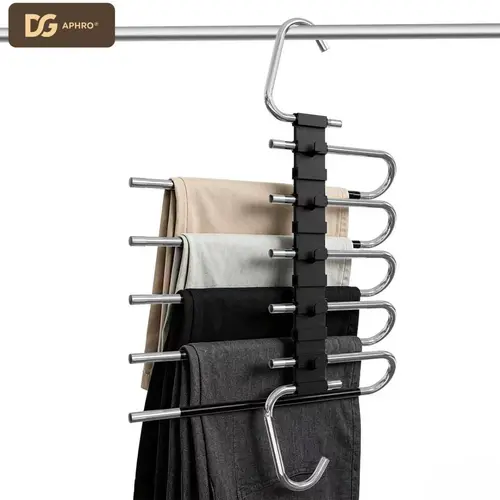 DGAPHRO Sturdy Stainless Steel 5-Tier Hangers - Heavy-Duty Plastic, Non-Slip Pants Stack Organizer for Hanging Pants, Jeans, Skirts - Sports & Outdoor Closet Organizer for Storage Organization, Room Storage