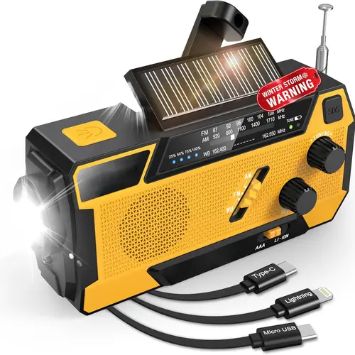 NOAA Emergency Weather Radio A1 4000mAh Portable Power Bank, AM/FM, USB/Solar/Hand Crank Charging, Battery Operated, SOS Alarm & Flashlight for Indoor/Outdoor Emergency - Orange