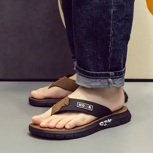Men's flip-flops for summer beach wear - non-slip thick-soled casual simple flip-flops - spliced ​color trendy flip flops men Breathable Sandals Footwear