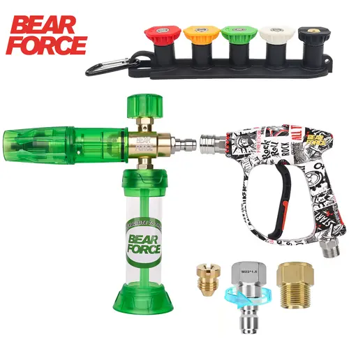 BEAR FORCE Pressure Washer Gun 3000 PSI with Magnetic Connection Foam Cannon 32oz/ 1L & Orifice Nozzle 1.10mm, Adjustable Foam Blaster, Power Washer Spray Gun with 3/8'' Swivel Quick Connect, M22-15mm Connector, Car Wash toolupgrade