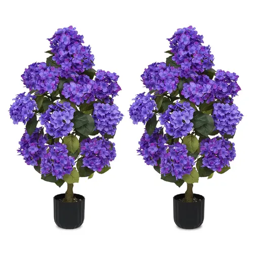 2 Pcs 3ft Artificial Hydrangea Flower Pot, Realistic Silk Hydrangea Flower Tree with Decorative Pebbles and Planter, Suitable for Home, Office, Patio, Porch, Indoor and Outdoor Decoration,dorm decor,dorm room decor