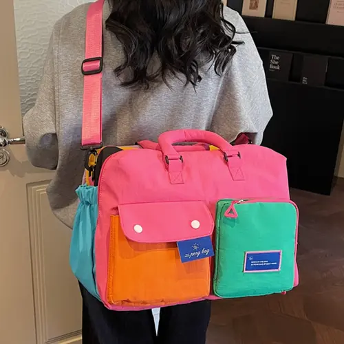 16.14inch Travel Tote Bag, Colorblock Foldable Fabric Bag, Multifunctional Portable Bag, Large Capacity, Dry/wet Separation, Casual Style, All Seasons, Student Backpack, Travel Bags