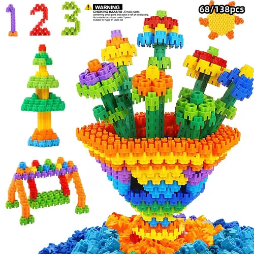 68/138 Piece Children Stem Building Blocks Bricks, Stem Construction Set, Educational Interlocking Toy for Boys and Girls, Creative Basket and Number Blocks